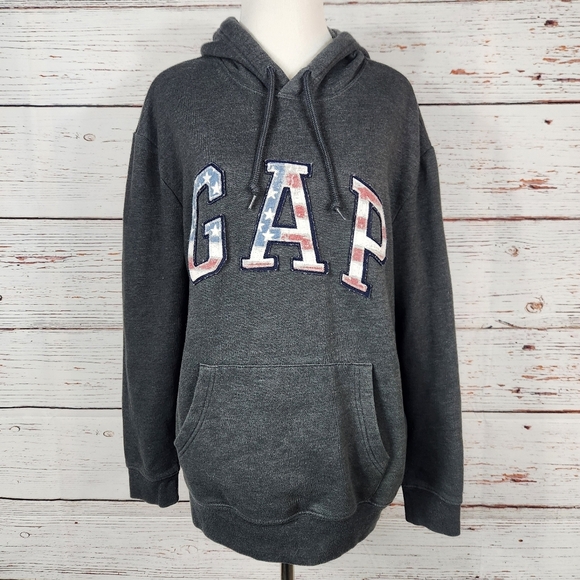 GAP Tops - GAP Dark Gray Flag Print Hoodie Size M